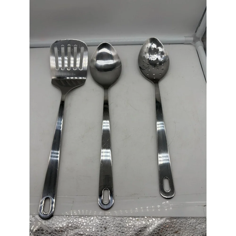 Wolfgang Puck Stainless Steel Utensil Lot 3 Pc Slotted Spatula Turner Spoons Set